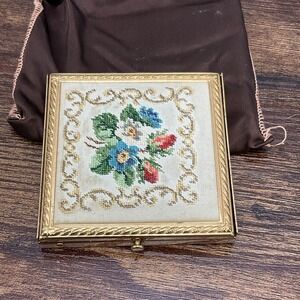 Vintage Rex Fifth Avenue Mirrored Compact Floral Rose Pattern Golden Tone